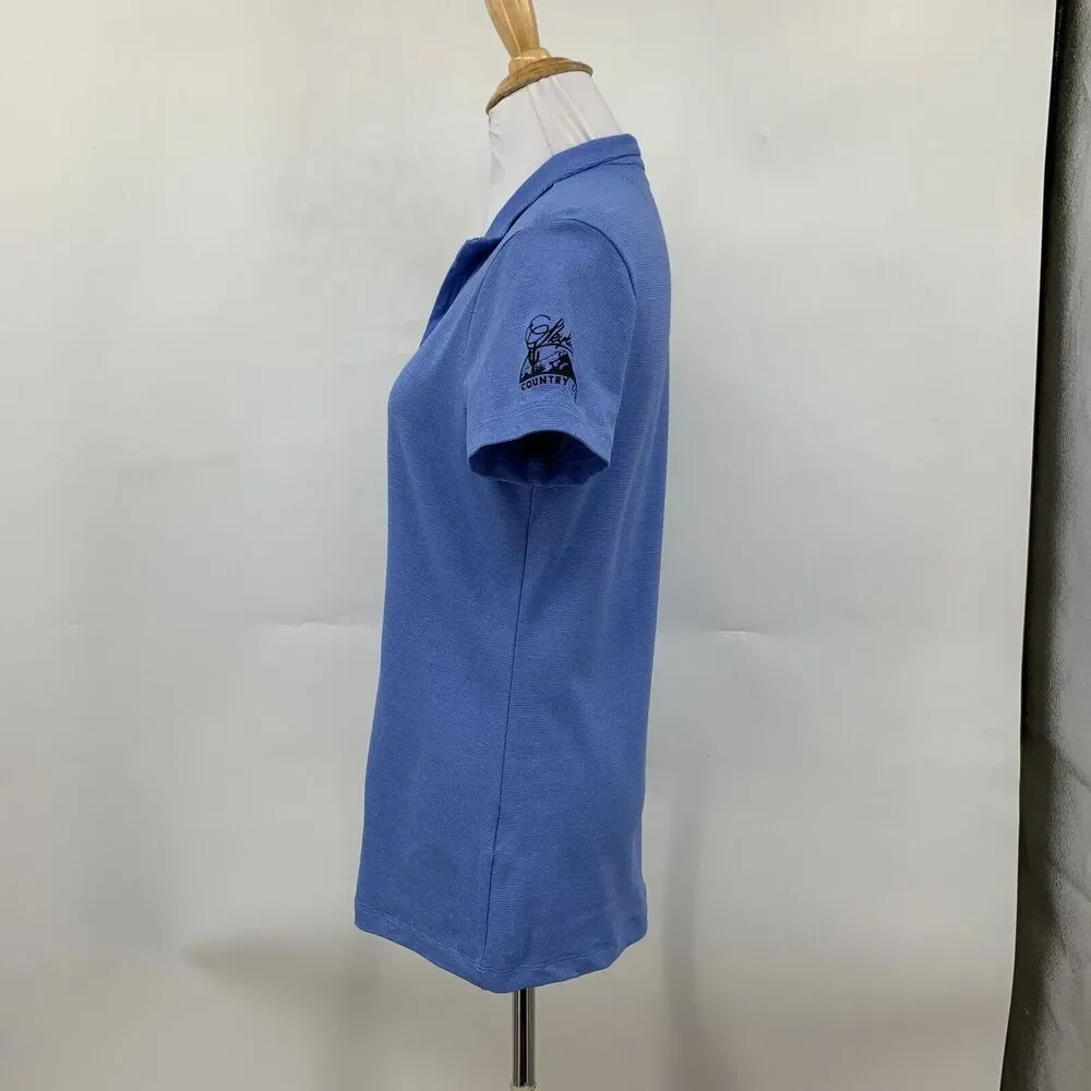Nike Golf Polo Shirt Womens M Blue Ace Stripe Quarter Zip Skyline Country Club
